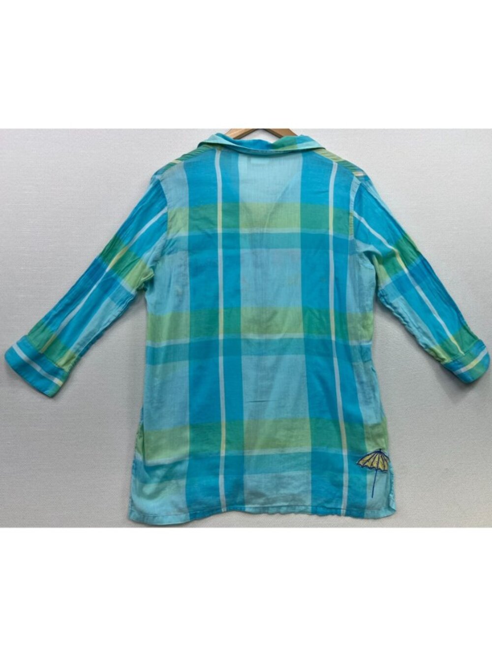 Bobbie Brooks Women's Embroidered Button Down Shirt 3/4 Sleeve Size M Blue Plaid - Picture 2 of 12